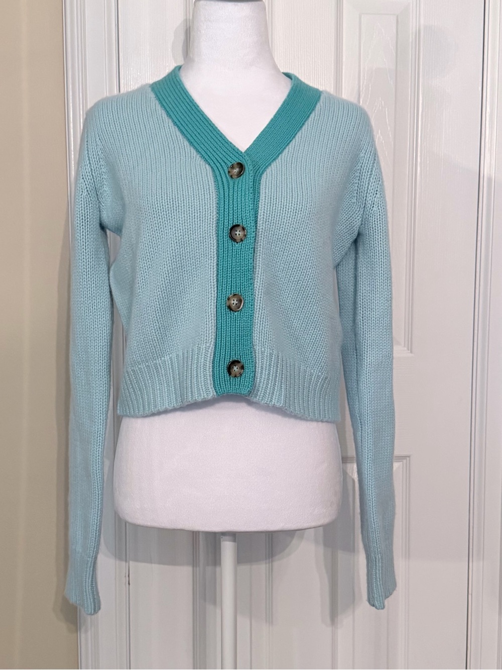 La Ligne "Mini Bien Sûr" cardigan Wool/Cashmere contrasting V-neckline Cropped S